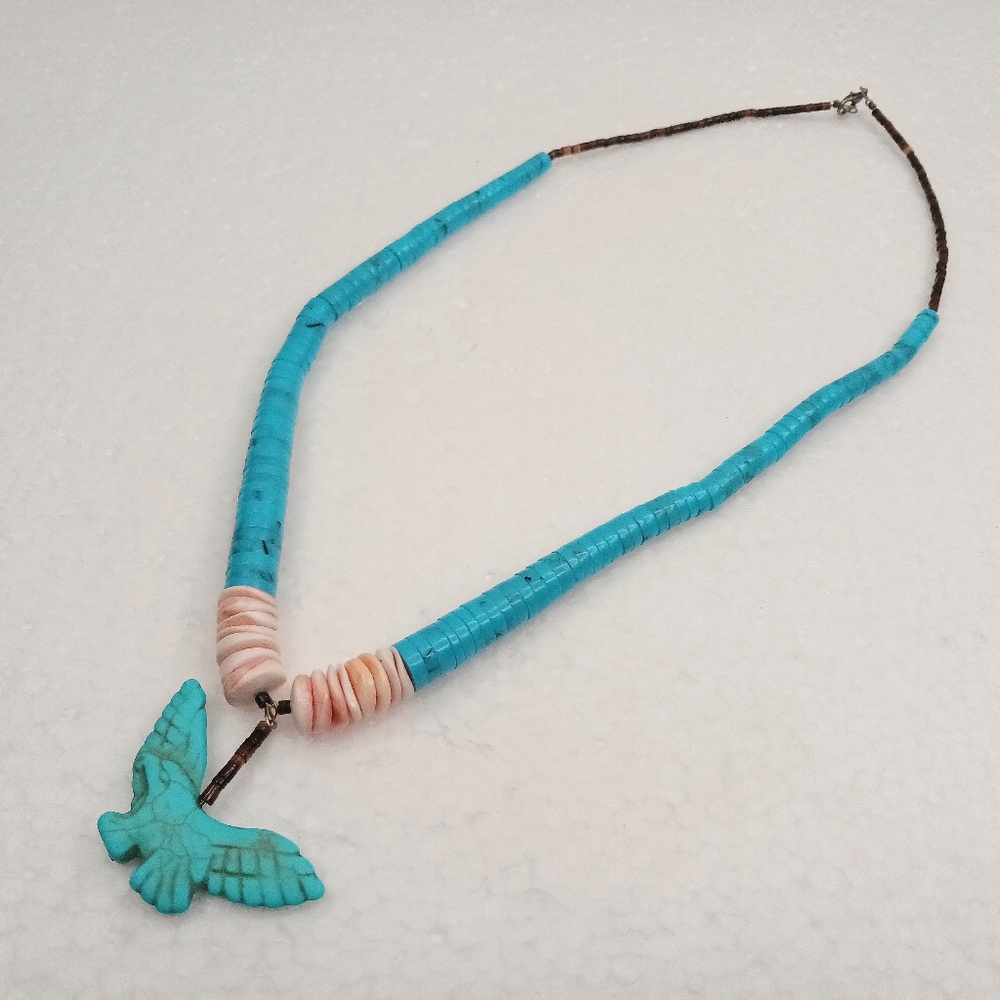 VTG Navajo Necklace Eagle Pendant Reconstituted Turquoise Graduated Discs 24" - Picture 12 of 17